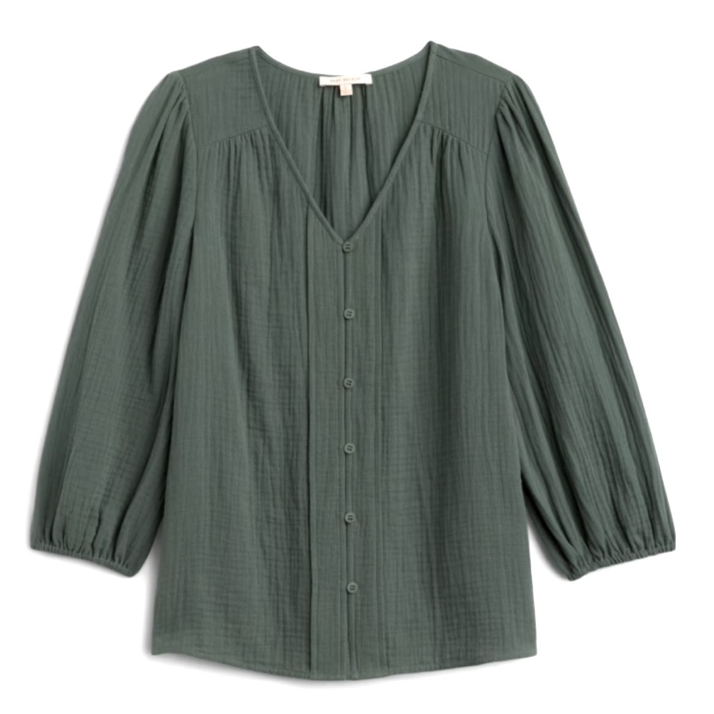 Skies are Blue Andrea Button Detail Top - Dark Green Size Medium NWT